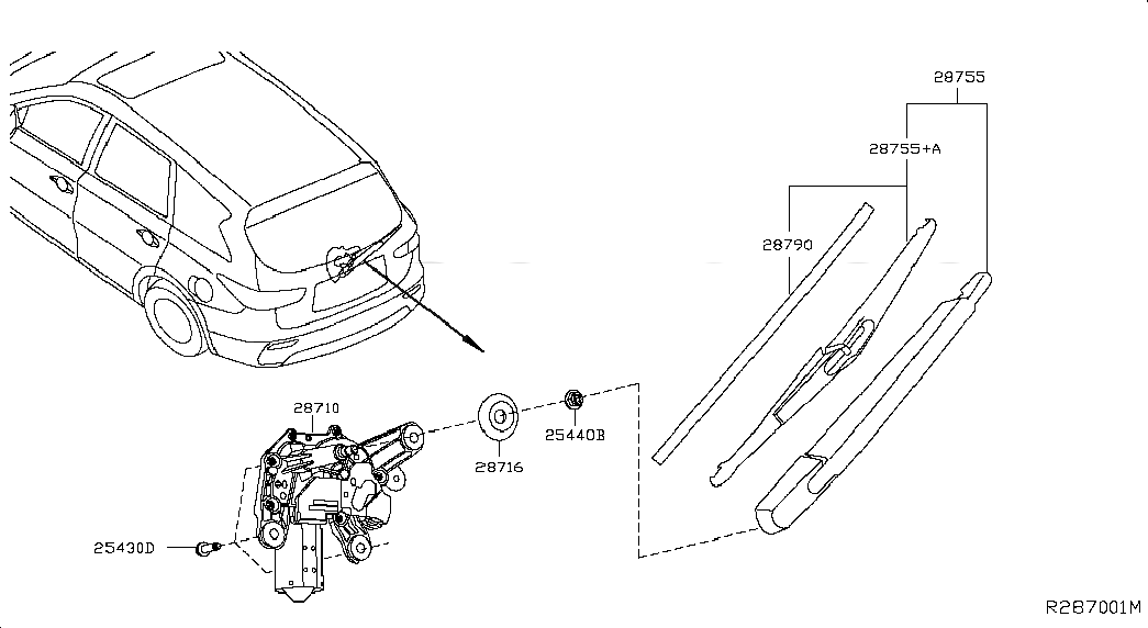 ARM ASSY-REAR WINDOW WIPER, 287803JA0A, 主組: Body Electrical, 子組: REAR WINDOW WIPER; REAR WINDOW WIPER, 圖示位置: 28755