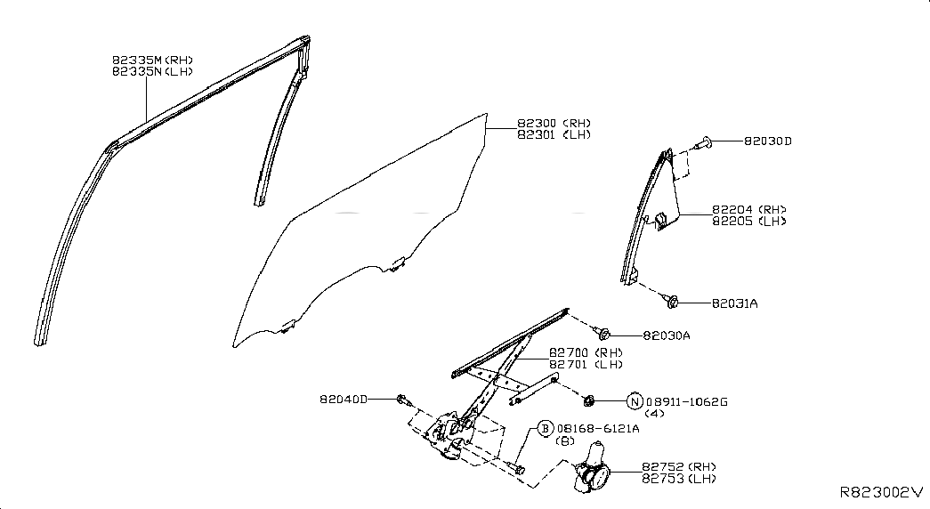 GLASS RUN RUBBER-REAR DOOR WINDOW,LH, <span>823313JA0C, Main Group: Body(Side & Rear), Diagram: REAR DOOR WINDOW & REGULATOR, Location Of Picture: 82335N