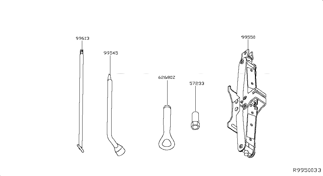 ROD-JACK HANDLE, 995527S200, 主組: Miscellaneous, 子組: TOOL KIT & MAINTENANCE MANUAL, 圖示位置: 99613