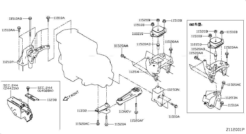 BRACKET-ENGINE MOUNTING,REAR RH, 113324BB1A, 主組: Engine Mechanical, 子組: ENGINE & TRANSMISSION     MOUNTING, 圖示位置: 11332