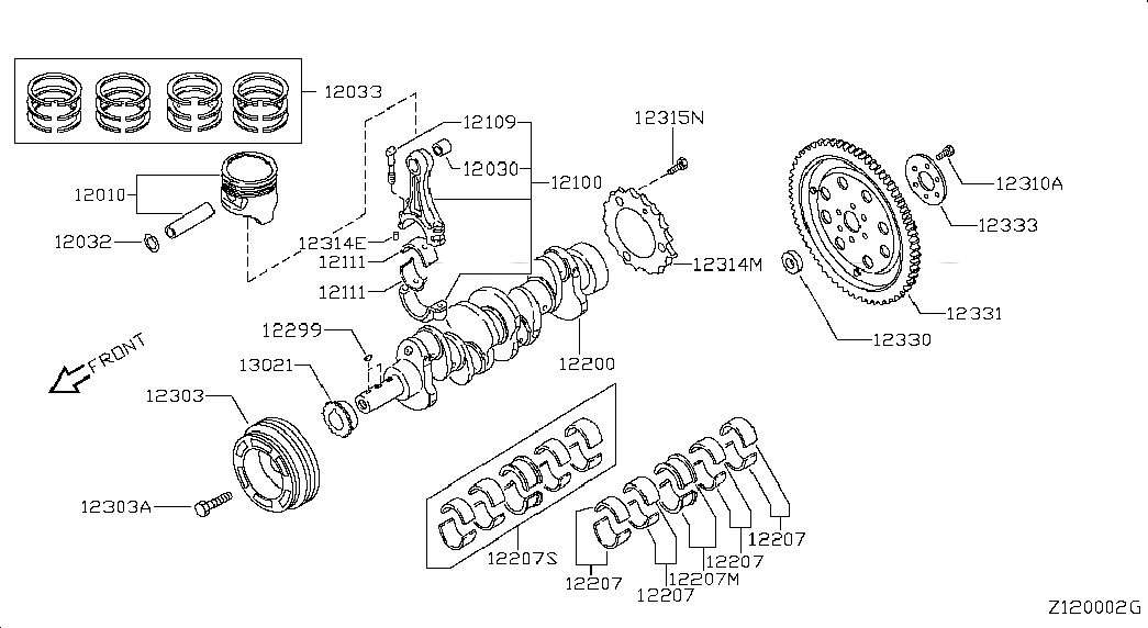 BEARING-CRANKSHAFT, <span>122613TA6A, Main Group: Engine Mechanical, Diagram: PISTON,CRANKSHAFT & FLYWHEEL; ILLUSTRATION, Location Of Picture: 12207M