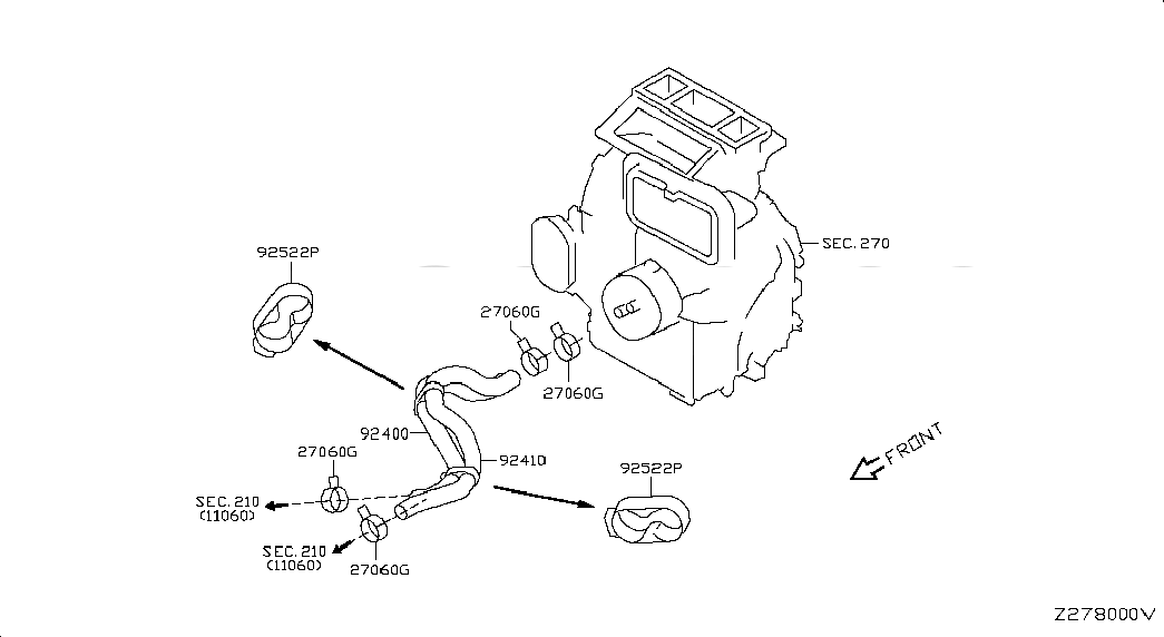 HOSE-HEATER,INLET, 924002FK0A, 主組: Body Electrical, 子組: HEATER PIPING, 圖示位置: 92400