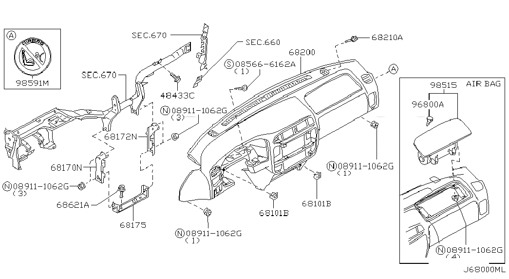 MODULE ASSY-AIR BAG,ASSIST, <span>K851EVD200, Main Group: Body(Front,roof & Floor), Diagram: INSTRUMENT PANEL,PAD & CLUSTER LID; INST FITTING, Location Of Picture: 98515