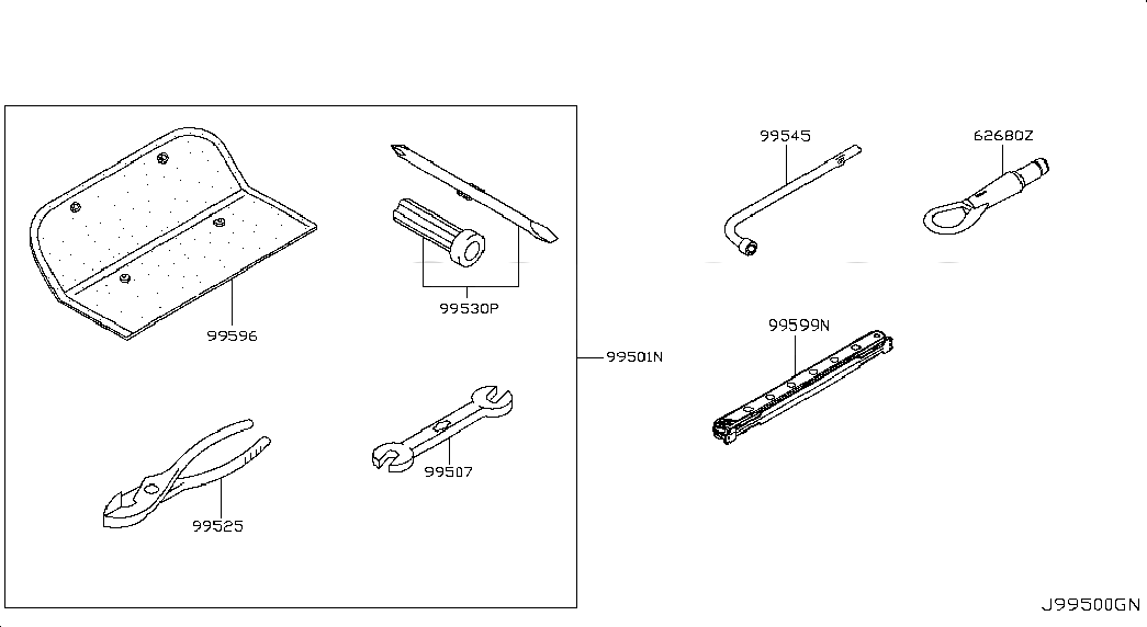 SPANNER, 99512PA20A, 主組: Miscellaneous, 子組: TOOL KIT & MAINTENANCE MANUAL, 圖示位置: 99507