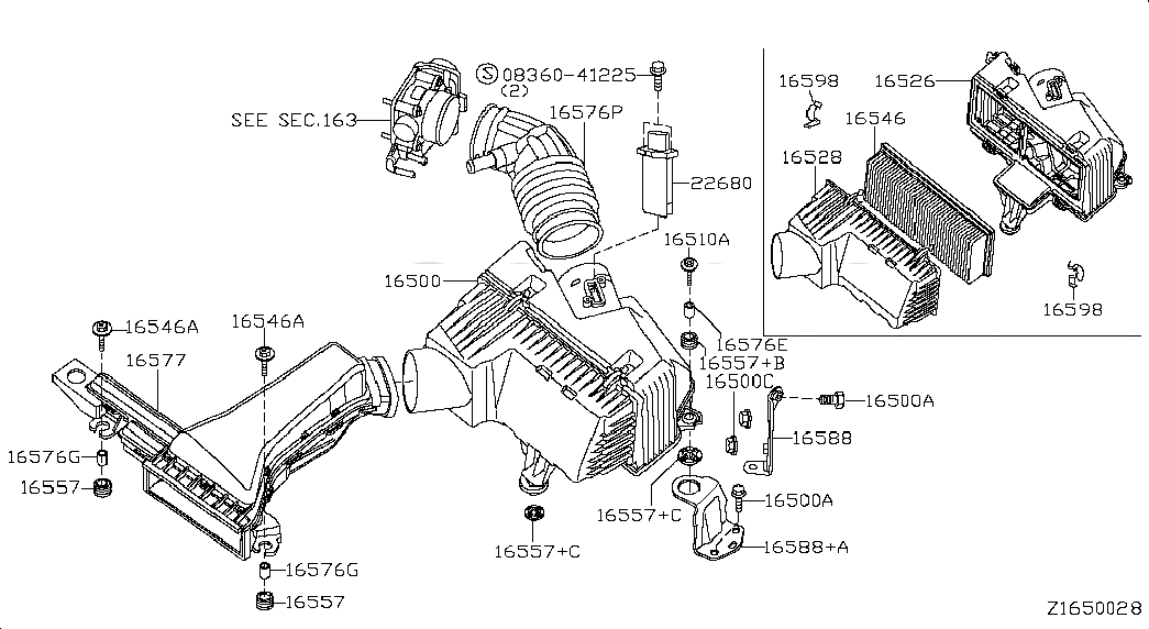 AIR DUCT, <span>165545BC0A, Main Group: Fuel & Engine Control, Diagram: AIR CLEANER; AIR CLEANER, Location Of Picture: 16577