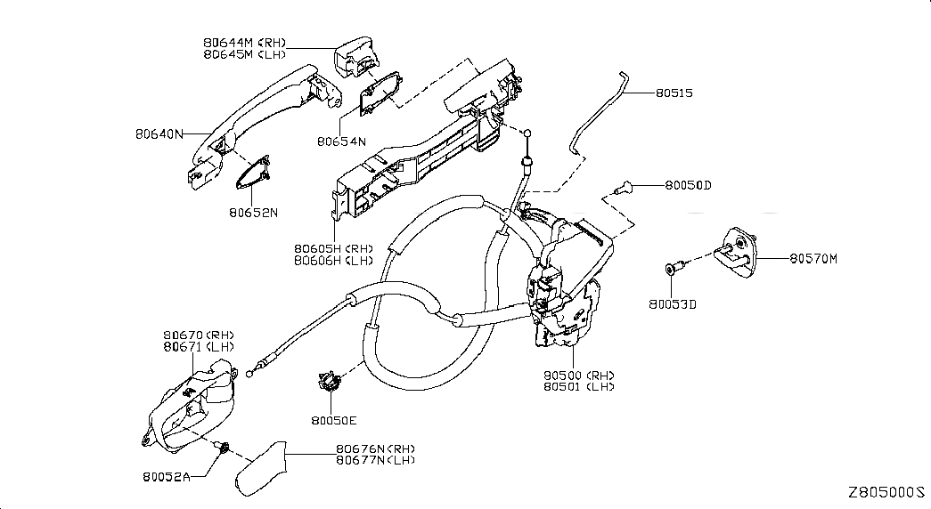 LOCK & REMOTE CONTROL ASSY-FRONT DOOR,LH, 805015BC0A, 主組: Body(Side & Rear), 子組: FRONT DOOR LOCK & HANDLE, 圖示位置: 80501