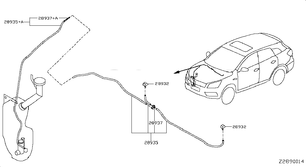 CONNECTOR-TUBE, <span>289372FJ0A, Main Group: Body Electrical, Diagram: WINDSHIELD WASHER; FRONT TUBE, Location Of Picture: 28937+A