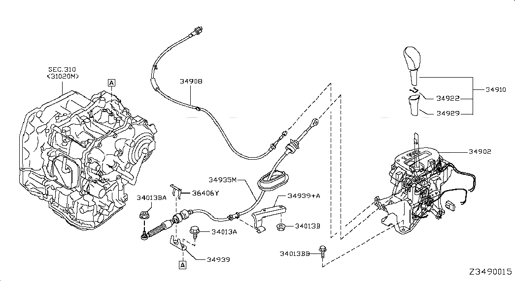 DEVICE ASSY-TRANSMISSION CONTROL, 349015MD0A, 主組: Power Train, 子組: AUTO TRANSMISSION CONTROL DEVICE, 圖示位置: 34902