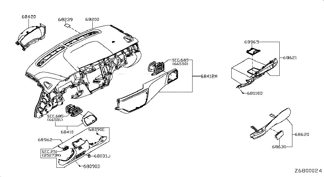 COVER-GLOVE BOX LID, <span>685205MA0A, Main Group: Body(Front,roof & Floor), Diagram: INSTRUMENT PANEL,PAD & CLUSTER LID; INST PAD & CLUSTER LID, Location Of Picture: 68621
