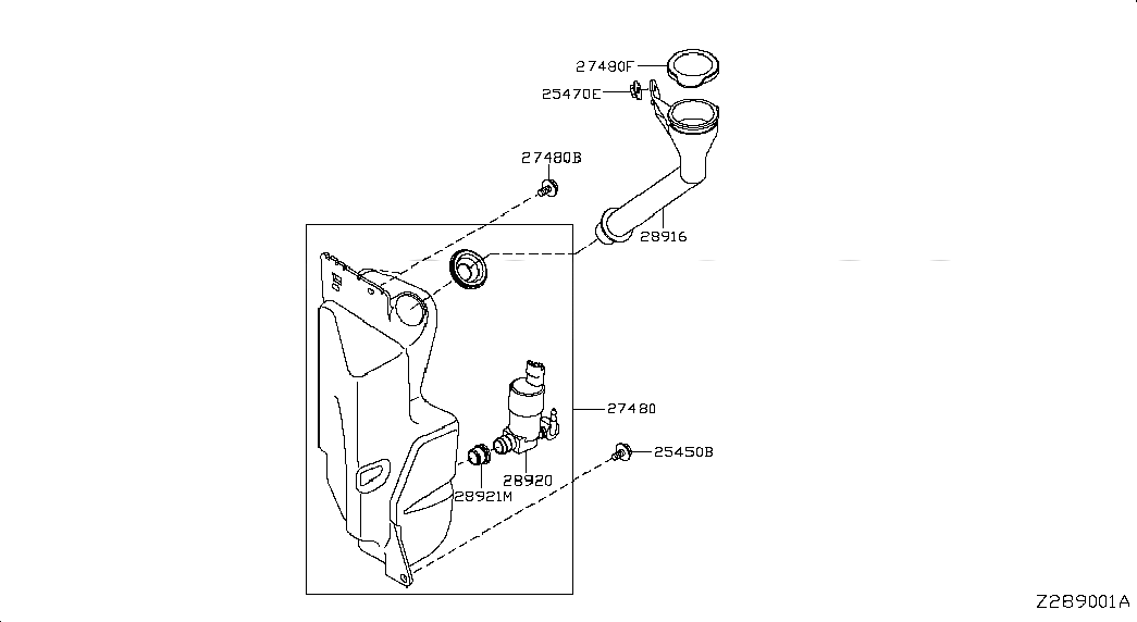 TANK ASSY-WINDSHIELD WASHER, <span>28910DF30A, Main Group: Body Electrical, Diagram: WINDSHIELD WASHER; WASH TANK, Location Of Picture: 27480