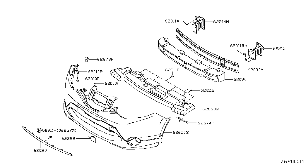 FASCIA KIT-FRONT BUMPER, 62022DF40H, 主組: Body(Front,roof & Floor), 子組: FRONT BUMPER, 圖示位置: 62650S