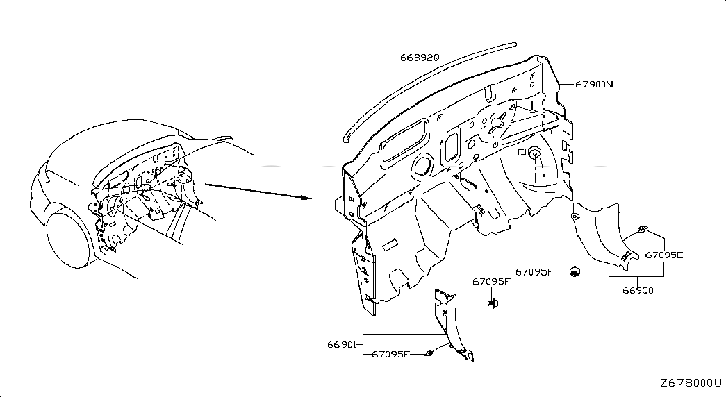 FINISHER-DASH SIDE,RH, <span>669004CL0A, Main Group: Body(Front,roof & Floor), Diagram: DASH TRIMMING & FITTING, Location Of Picture: 66900