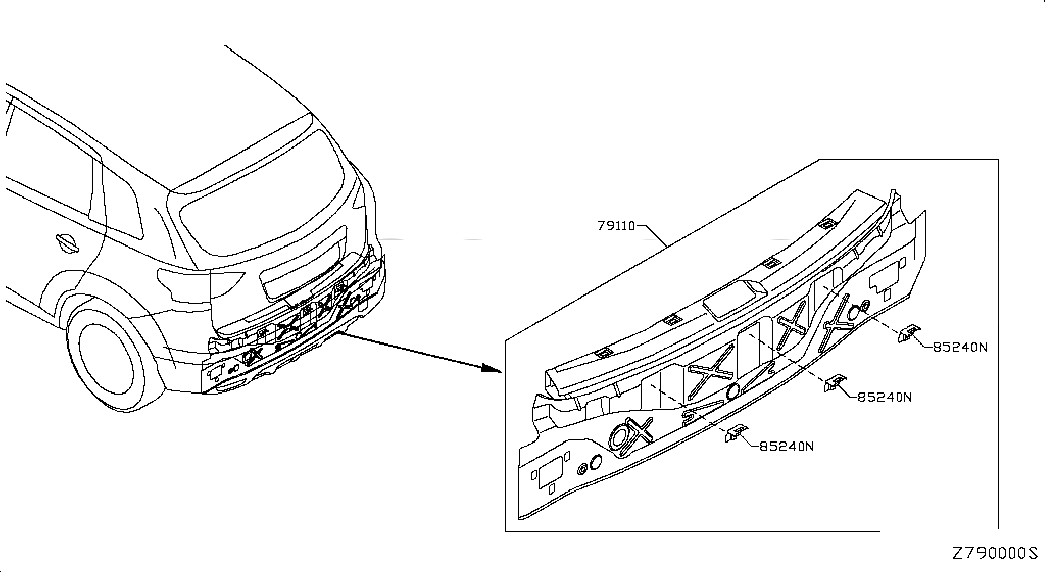 RETAINER-REAR BUMPER,UPPER, <span>H5240DF3MA, Main Group: Body(Side & Rear), Diagram: REAR,BACK PANEL & FITTING, Location Of Picture: 85240N