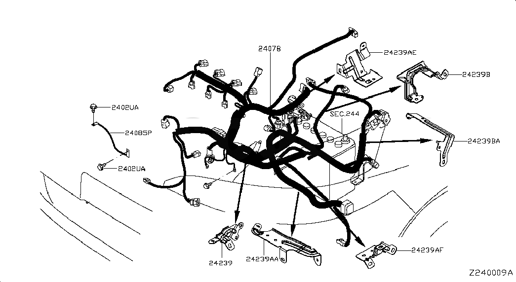 BRACKET-ENGINE HARNESS, 242395MD0A, 主組: Body Electrical, 子組: WIRING; EGI HARNESS-1(WITH ISS), 圖示位置: 24239BA