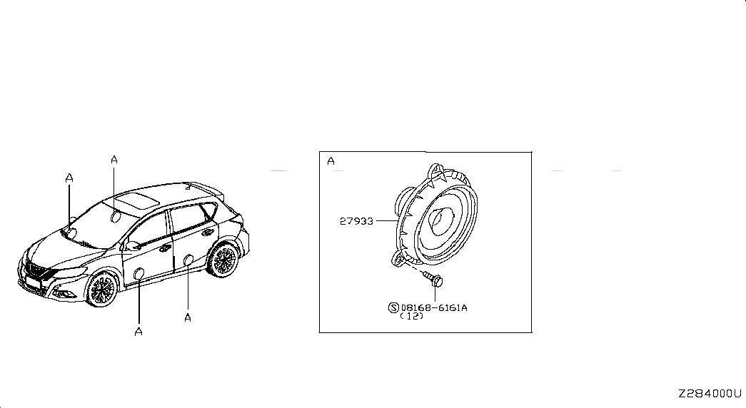SPEAKER UNIT, 281565MA0A, 主組: Body Electrical, 子組: SPEAKER, 圖示位置: 27933