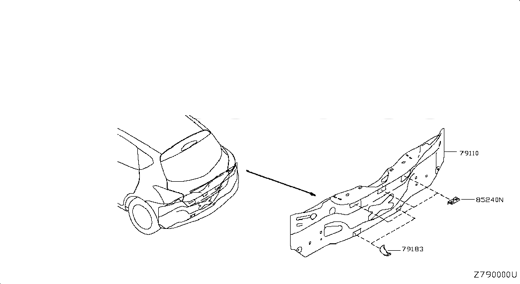 RETAINER-REAR BUMPER,UPPER, H52403DNMA, 主組: Body(Side & Rear), 子組: REAR,BACK PANEL & FITTING, 圖示位置: 85240N