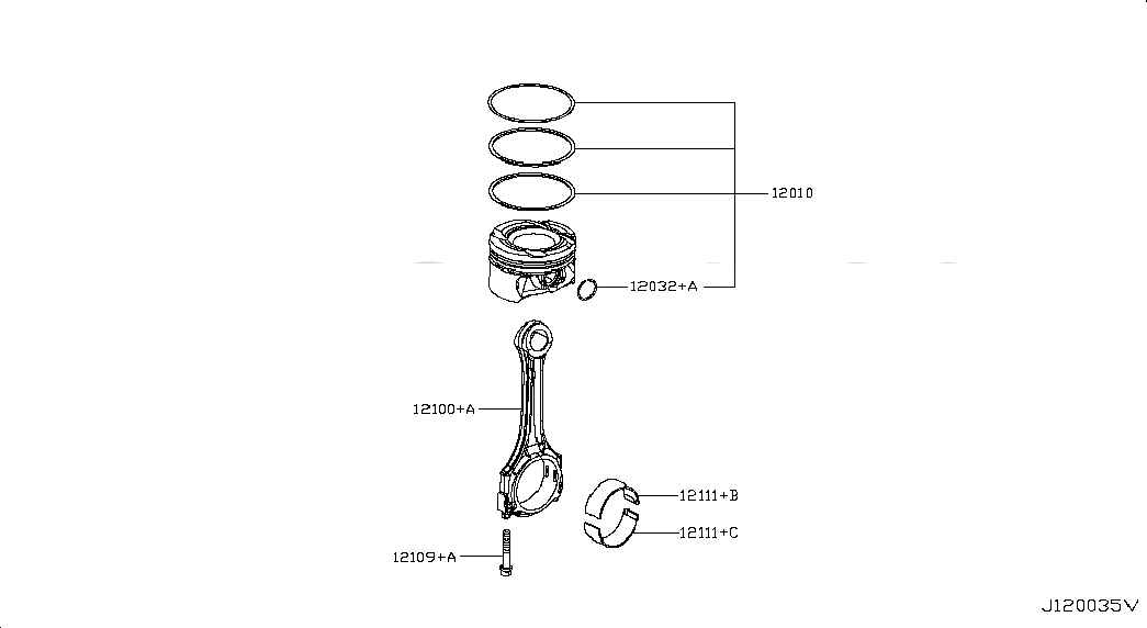 BEARING-CONNECTING ROD, 12117HG00D, 主組: Engine Mechanical, 子組: PISTON,CRANKSHAFT & FLYWHEEL; CONNECTING ROD & PISTON, 圖示位置: 12111+B