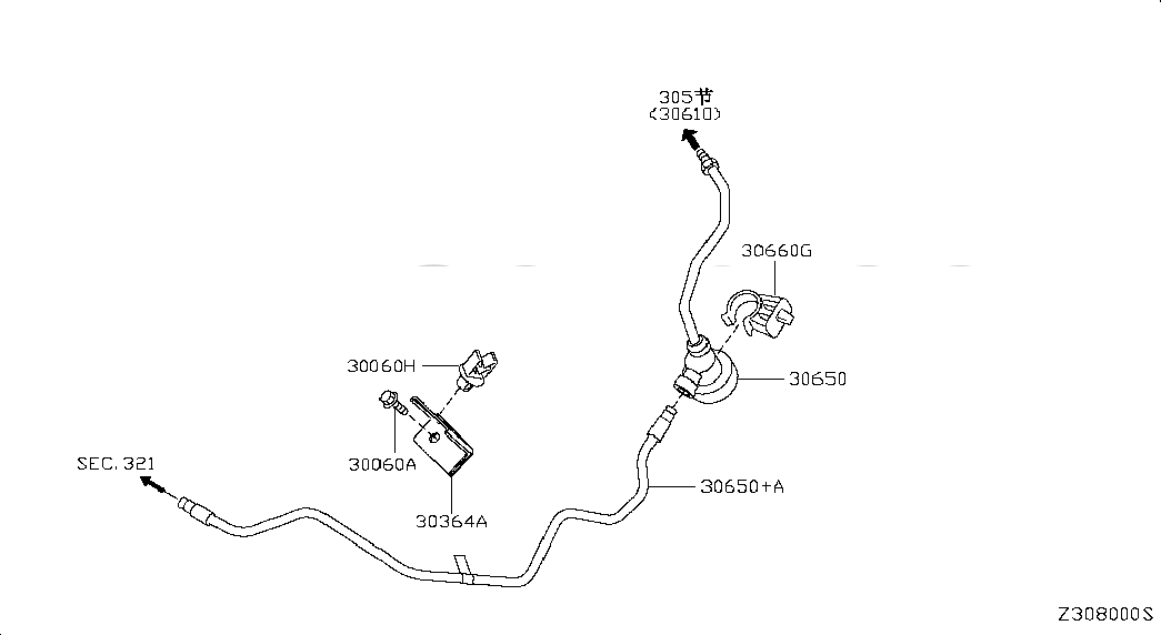 BRACKET-CLUTCH TUBE CONNECTOR, <span>308592FJ0A, Main Group: Power Train, Diagram: CLUTCH PIPING, Location Of Picture: 30364A