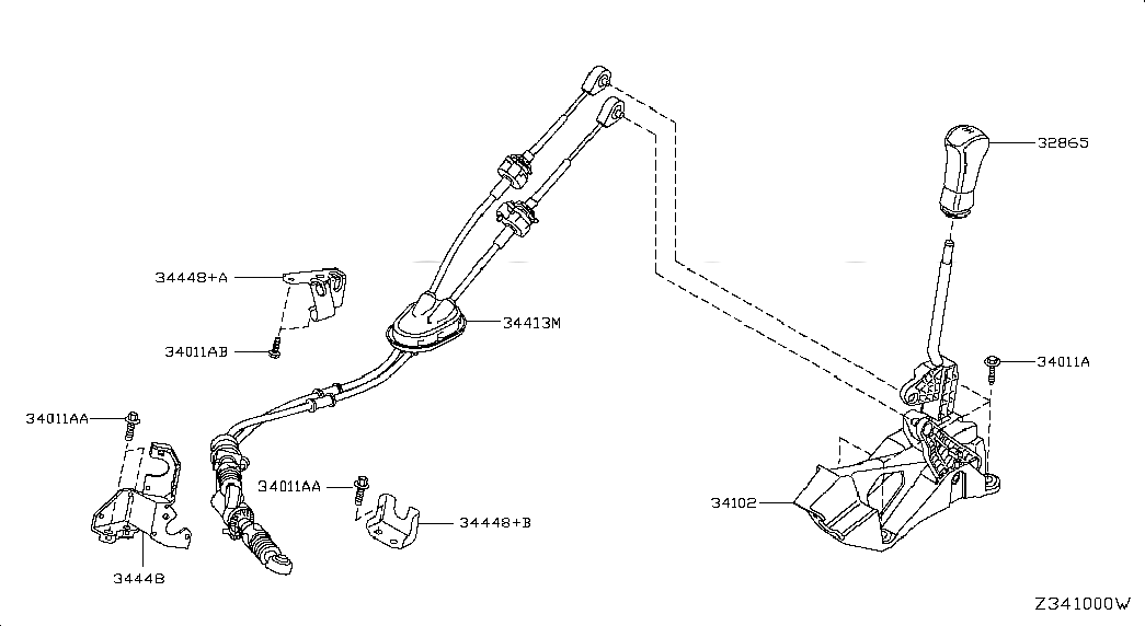 CABLE ASSY-CONTROL,MANUAL TRANSMISSION, 344132GD0A, 主組: Power Train, 子組: TRANSMISSION CONTROL & LINKAGE, 圖示位置: 34413M